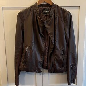 Express Women's Dark Brown Vegan Leather Moto Jacket